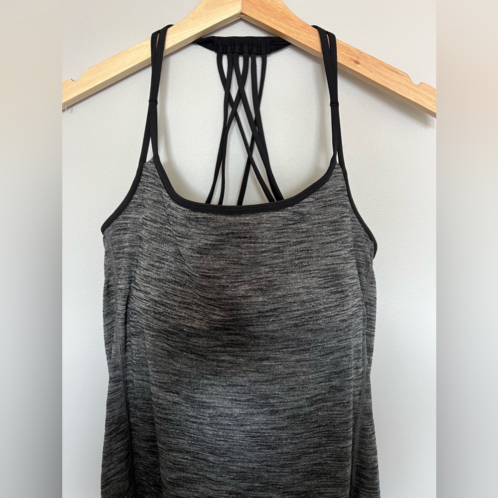Lululemon Lighten Up Tank Heather Gray Black Strappy Back Size 10 - Picture 8 of 14